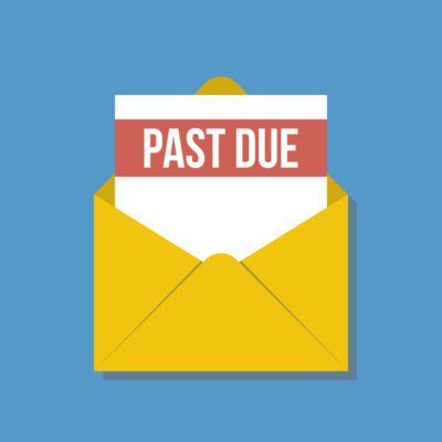 past due letter in yellow envelope, flat vector illustration