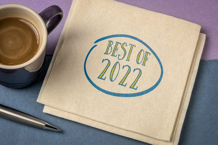 best of 2022 -  handwriting on a napkin with a cup of coffee, product or business review of the recent year