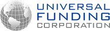 Logo of universal funding corporation featuring a globe and company name.