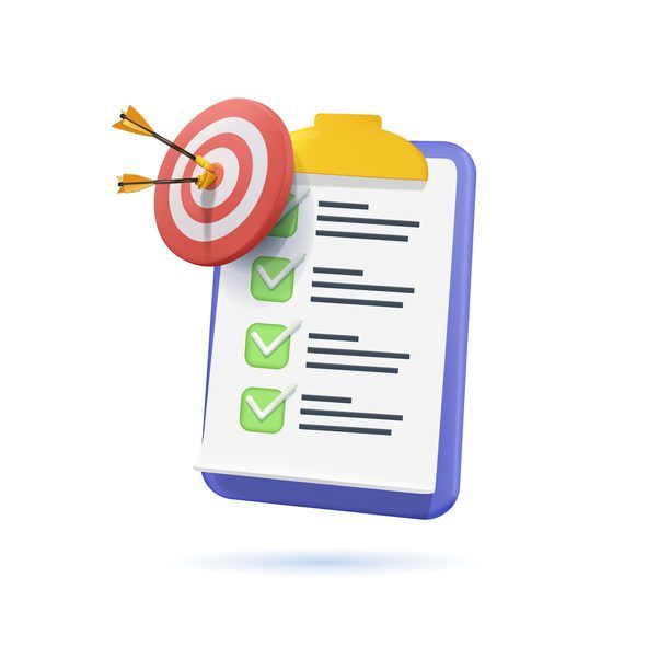 Assignment target icon. Clipboard, checklist symbol. 3d vector illustration. Project task management and effective time planning tools. 