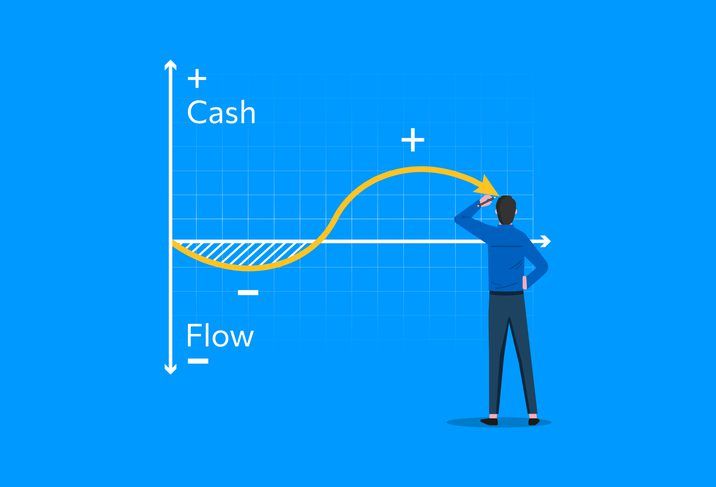 Businessman drawing cash flow graph vector illustration