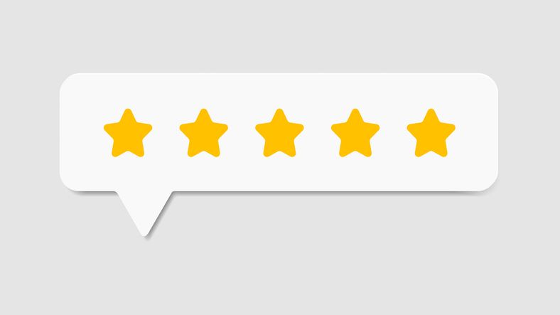 Five star rating vector in paper cut style design isolated on grey background. Factoring Company Reviews.