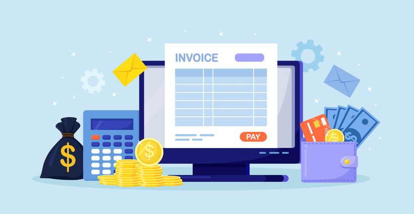 Invoice form on computer screen with a pay button. Ways to Get Your Invoices Paid on Time.